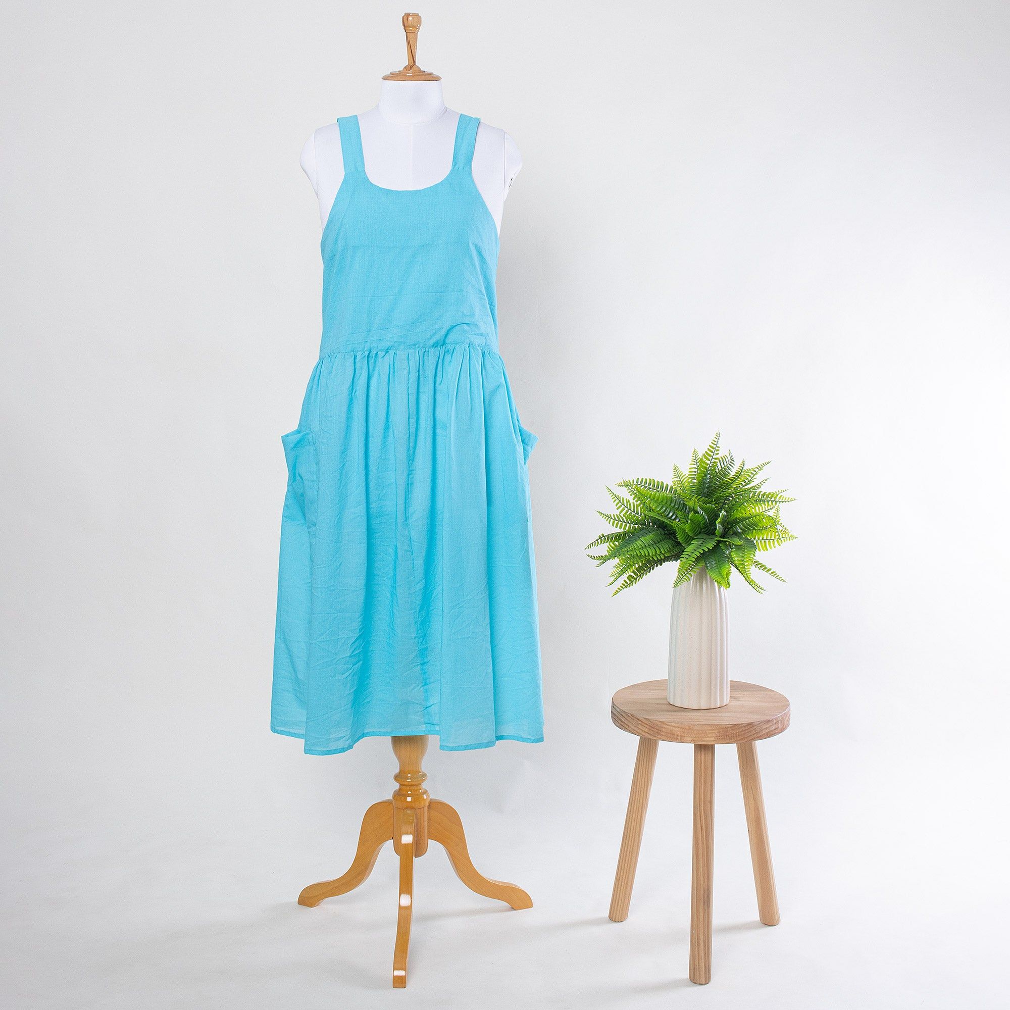 Sky Blue Soft Kitchen Apron And Gardening Organic Cotton Apron